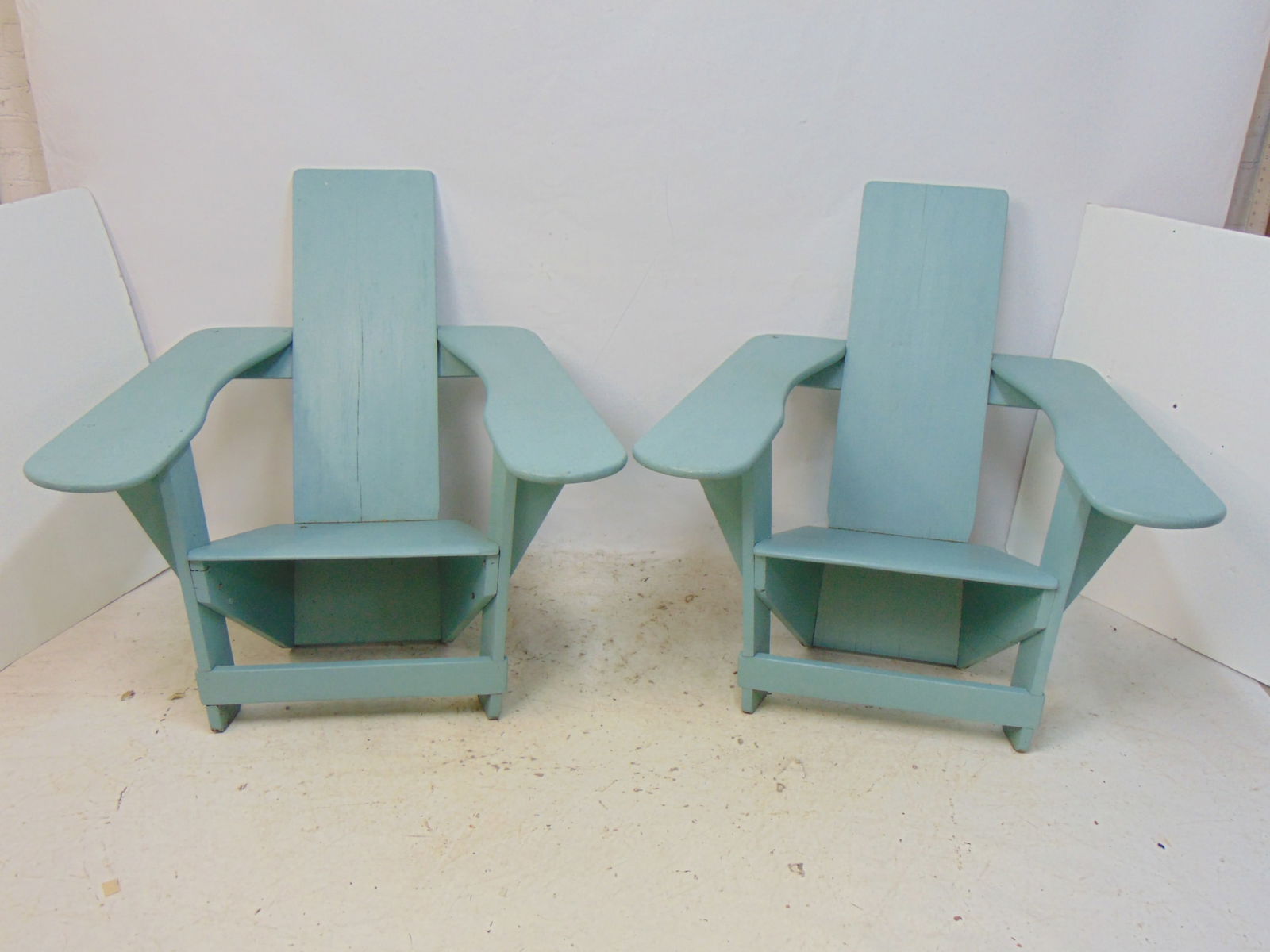 Pair of original Westport chairs in blue paint, Thomas Lee for Harvey Bunnell, signed, chairs are (1 of 10)