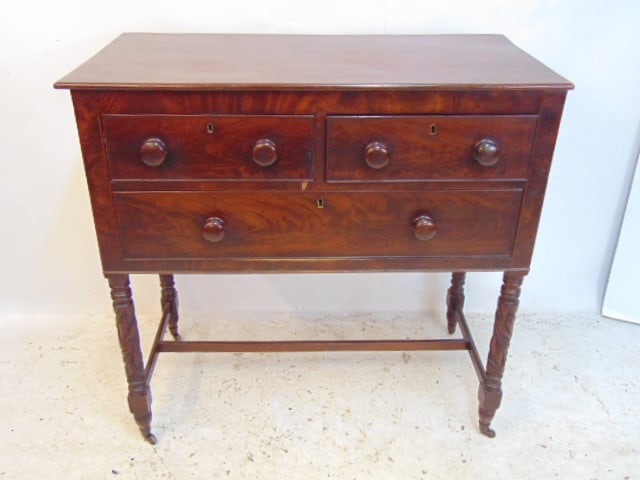 Empire mahogany server 2 over one drawers, stretcher base, carved legs, 35" by 17.5", height 34.75" (1 of 4)