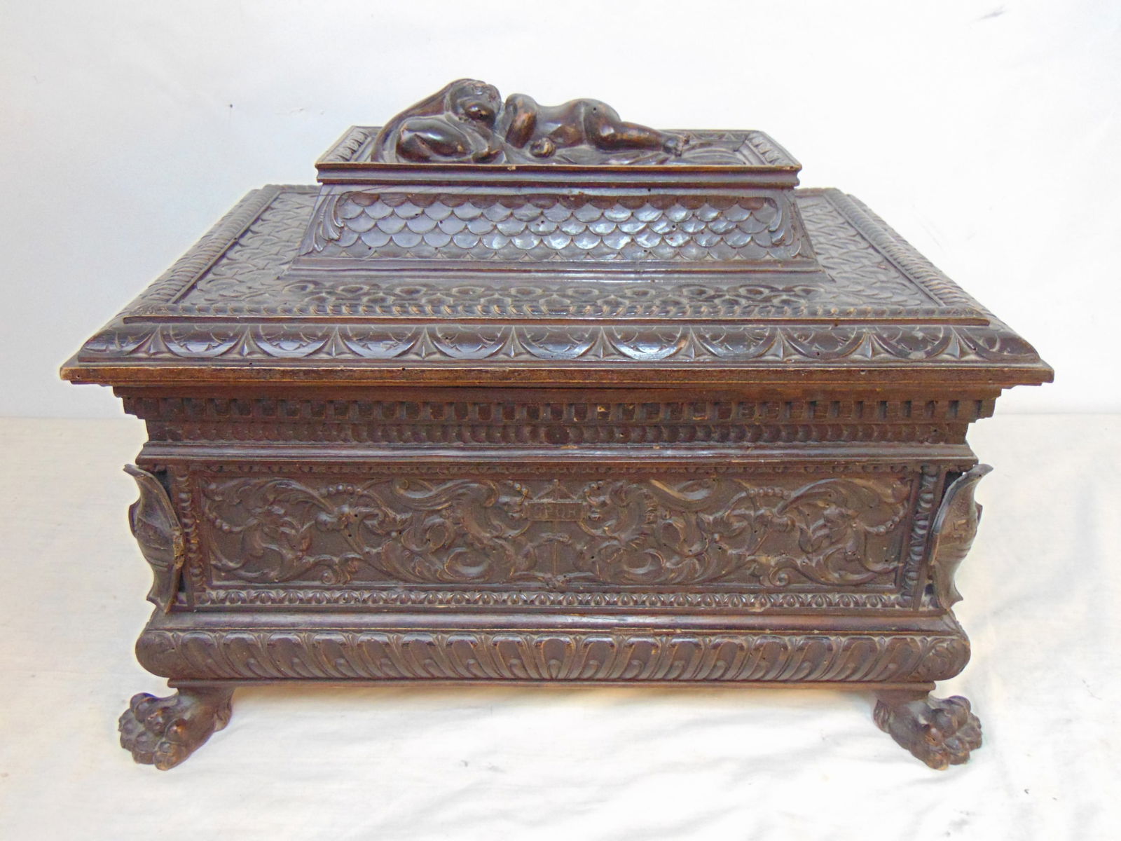 Early 19th Century Italian carved miniature cassone, extensively carved exterior, with claw feet, (1 of 12)