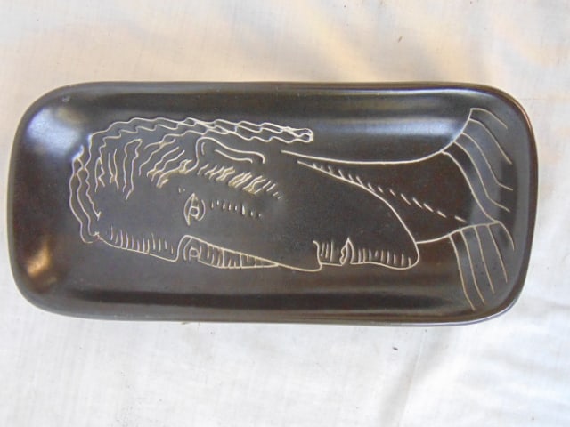 Harris Strong ceramic dish, in black with white outlined portrait, dish is 10.5" by 4.75", in good: Harris Strong ceramic dish, in black with white outlined portrait, dish is 10.5" by 4.75", in good condition, no chips