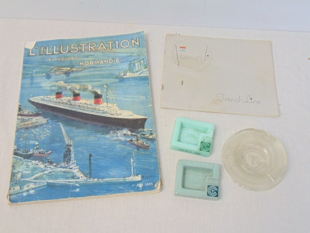 French Line Normandie lot, brochures, ashtrays (1 of 7)
