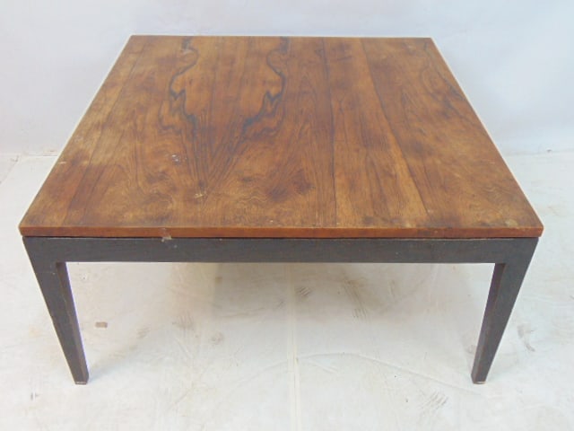 Rosewood Mid Century coffee table, top is 32" by 32", height is 16", top finish is faded. (1 of 4)