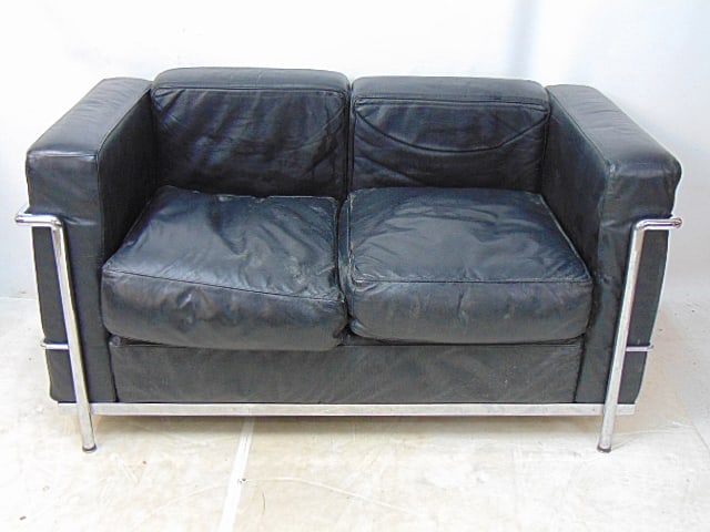 Le Corbusier LC-2 ssofa, black leather & chrome, loveseat is 51" wide, 27" deep, seat height is 16", (1 of 5)