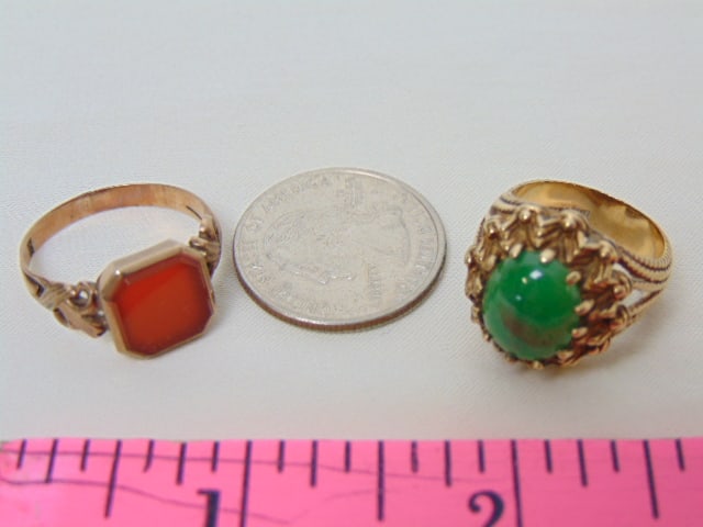 Jewelry. (2) rings. Antique carnelian rose gold 10kt ring size 10, 3.75 grams total weight. Vintage (1 of 4)