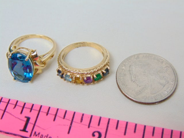 Jewelry. (2) 14kt gold rings. Multi stone band, size 6 1/2, 4.50 grams total weight. 14kt faceted (1 of 5)