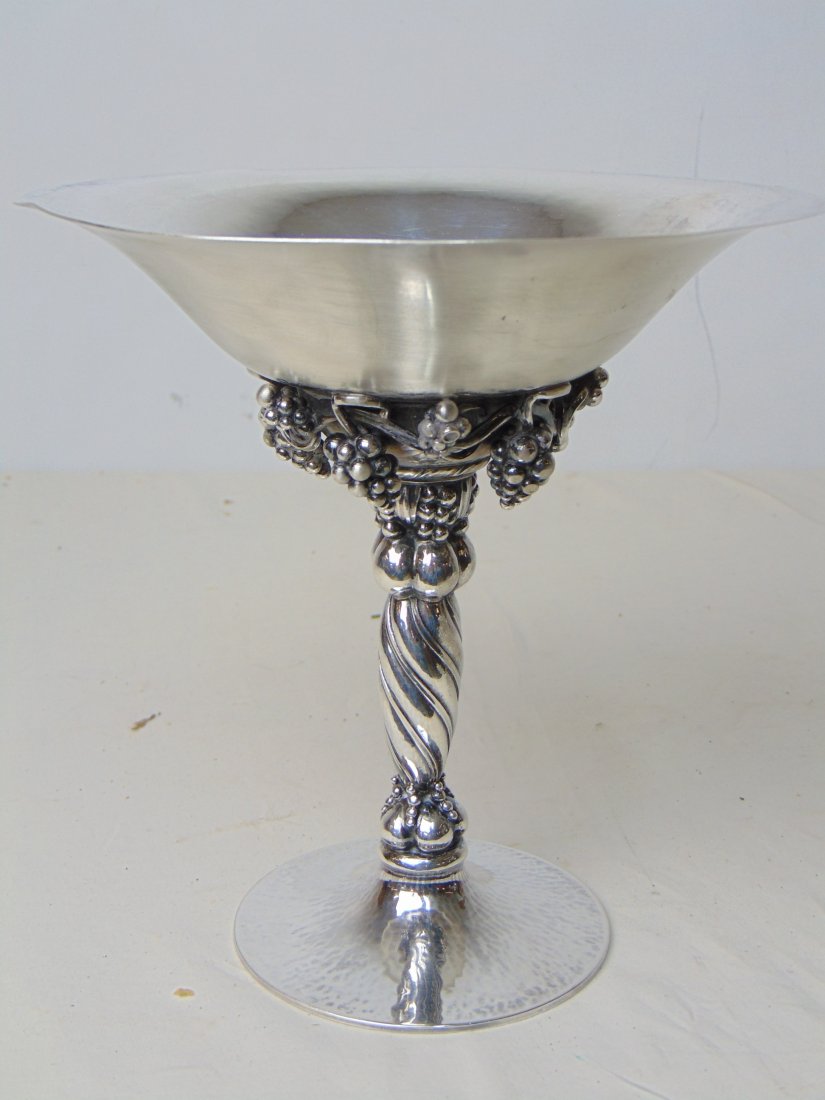 Georg Jensen sterling compote, fine Jensen compote on grape vine design base, top is 7" in diameter, (1 of 10)