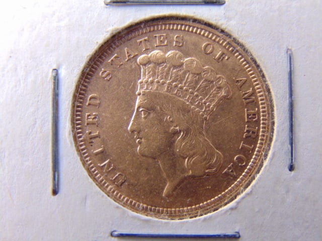 Gold coin, $3 1854, choice, AU-55+ (1 of 4)