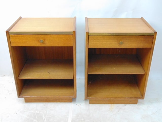 Pair Harvey Probber night stands, single drawer over open base with adjustable shelf, stands are 19" (1 of 5)