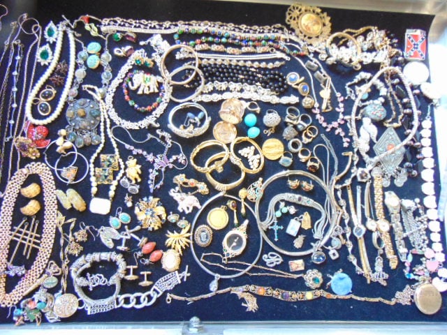 Large lot of Jewelry, costume & sterling. including Elgin GF pocket watch; Judith Ripka heart (1 of 8)