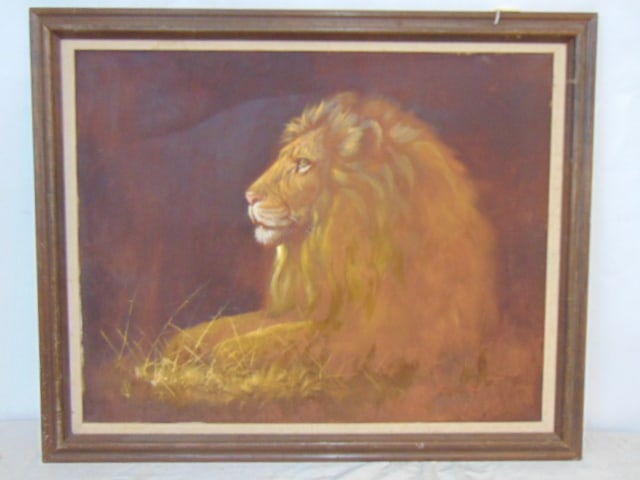 Painting, Lion, signed David La, oil on canvas, 24" by 30" (1 of 5)