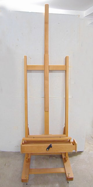Large artist easel, with side drawers, crank, height is 92" (center post in lowest position), (1 of 5)