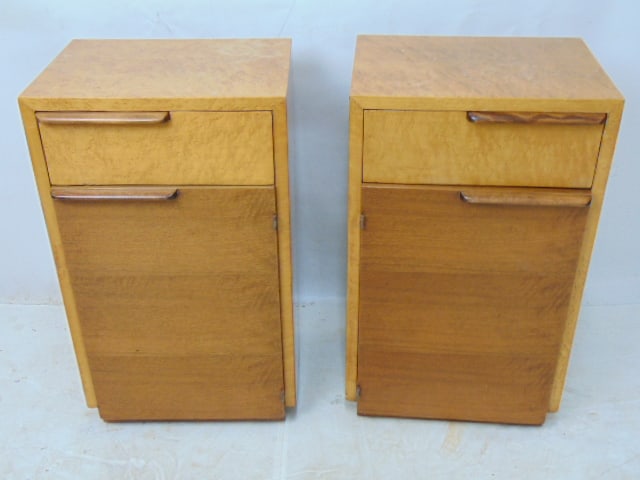 Pair art deco night stands, burl veneer, mahogany doors, each stand is 16" wide, 12.5" deep, height (1 of 13)