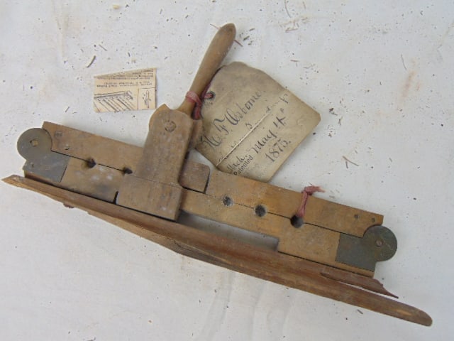 Patent Model, "Leather Rounding Device", H.F. Ashborne, 1875, with label, loss to wood base. Note, (1 of 6)