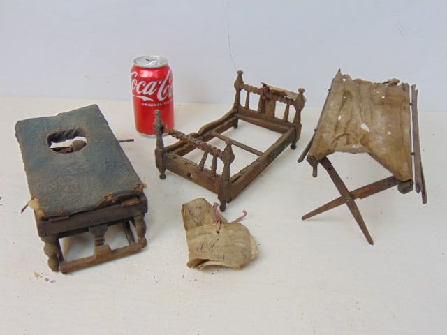 3 patent models, "Invalid Bedstead", O.P Furman, 1864; folding camp bed & Massage or stretching (1 of 7)