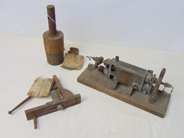 3 Patent Models, "Axle-Nut Attachment", by Amos (?), label faded; "Fruit Press & Sausage Stuffer", (1 of 9)