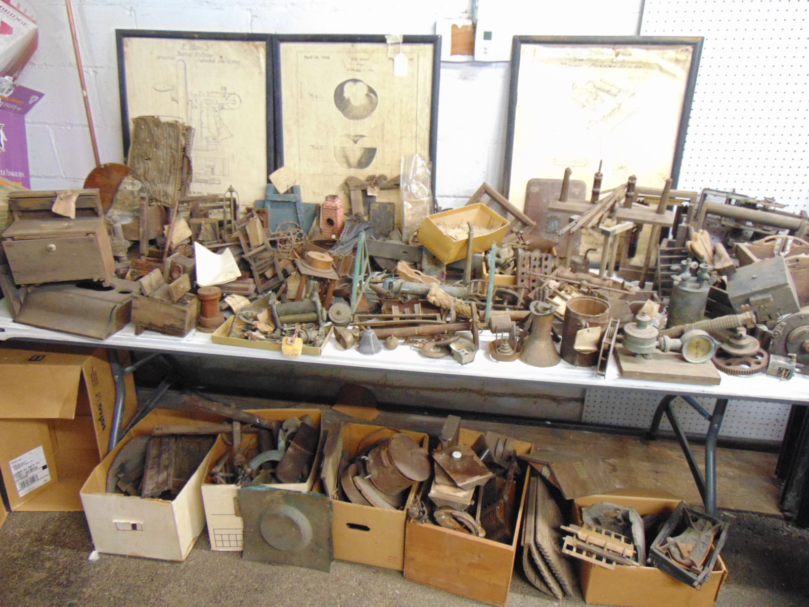 Huge lot of Patent Model remnants, many different models, parts, labels, posters, includes washing (1 of 17)