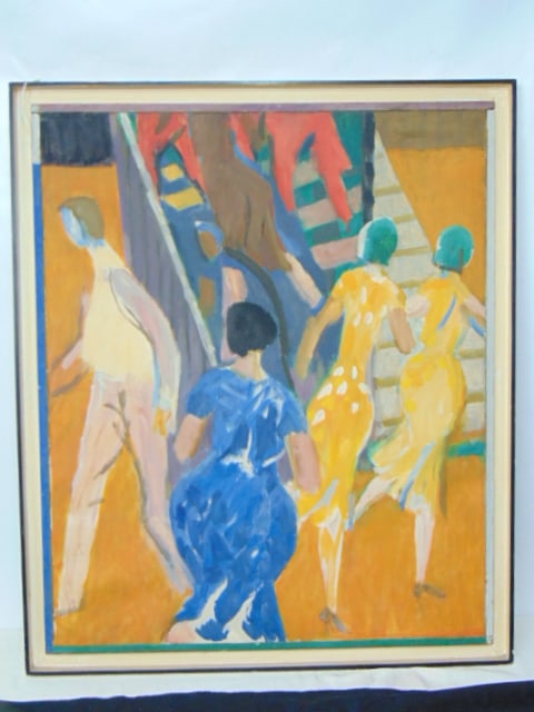 Painting, figures walking, dancing, unsigned "C.. Valentina" written in faint pencil on back (1 of 5)