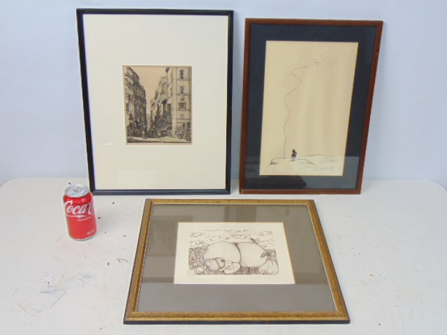 3 etchings, prints, "Via del Pianto, Rome", by Louis Rosenberg; litho, apples, fruit, by Katinka (1 of 9)