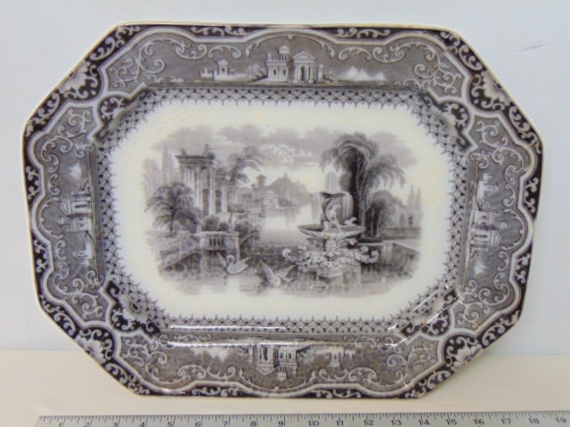 Ironstone platter, "Athens", W. Adams & Sons, with registration diamond, platter is 13.75" by (1 of 6)