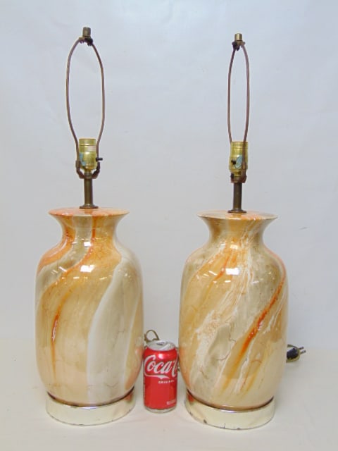 Two luster table lamps, no shades, lamps are 28" tall including harp.: Two luster table lamps, no shades, lamps are 28" tall including harp.