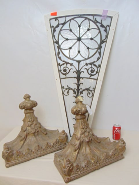 Pair composite brackets & decorative window, brackets are 18" wide, 7.5" deep, height is 16.5", (1 of 6)