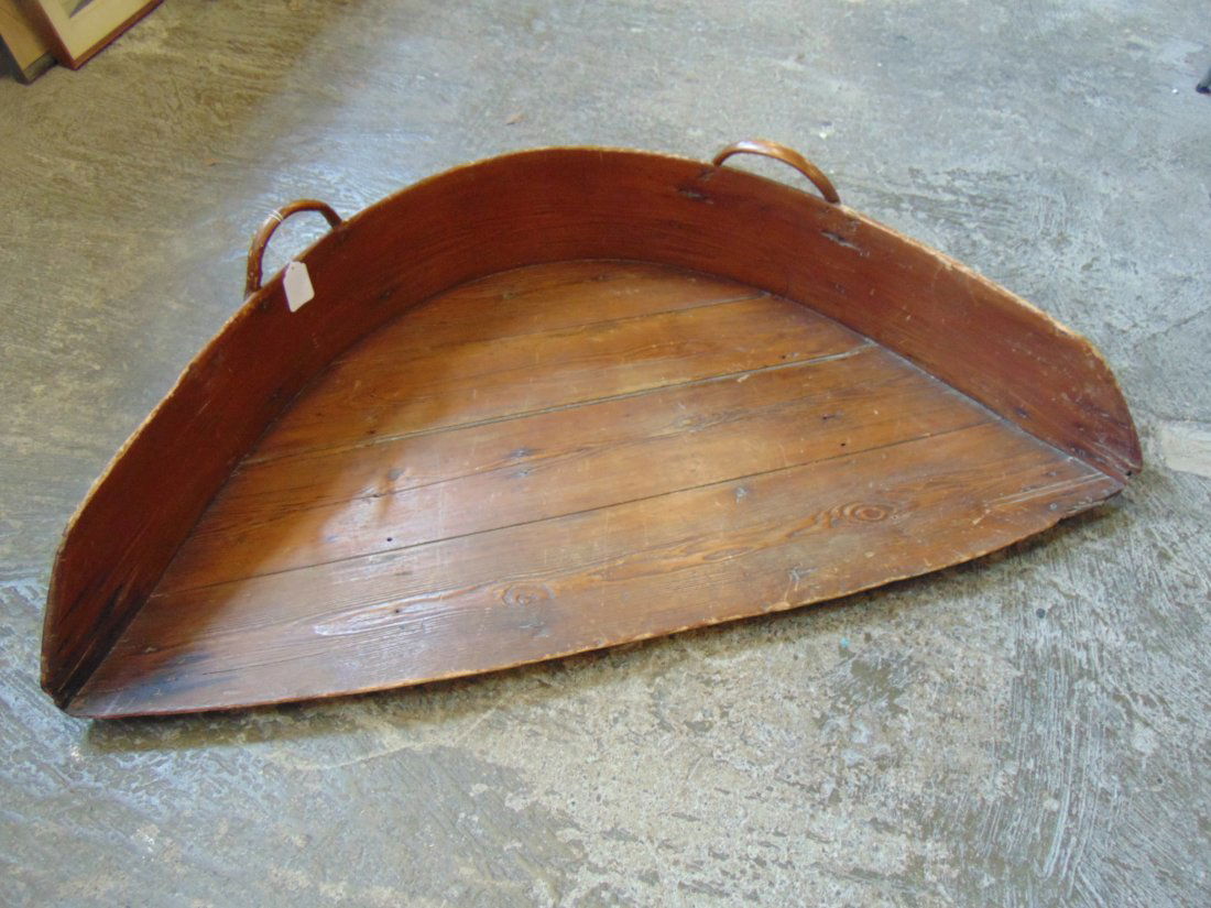 Early grain winnowing scoop, primitive farm tool, with two handles, scoop is 54" wide, 25.25" deep, (1 of 5)