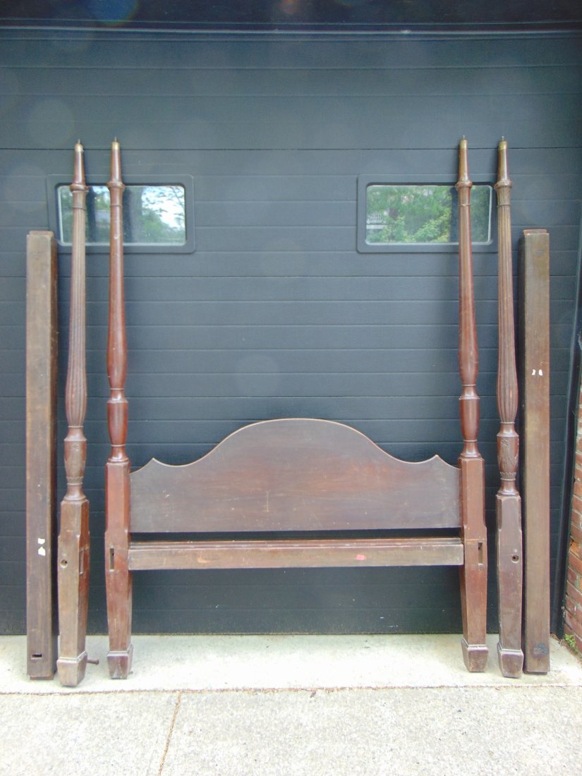 Mahogany tester bed, 4 poster bed, as found, cross support of footboard is missing, rails are 73", w (1 of 5)