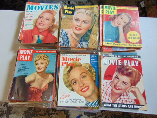 Lot vintage movie magazines, "Movie Play", 60 plus, 1940's, 50's (1 of 4)