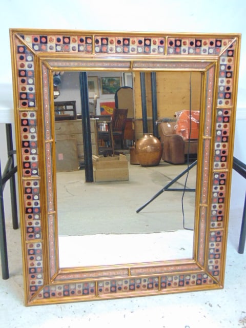 Robert Weiss, mirror with decorative eglomise frame, mirror is 39.5" by 31.5" (1 of 5)