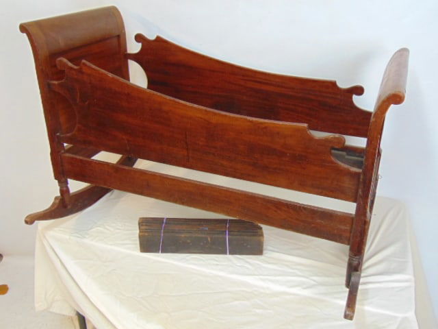 Antique Mahogany child's cradle or crib on rocking base, crib is 39" x 27 4/4" x 27" height (1 of 5)