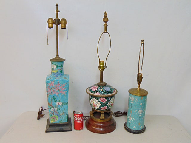 Warren Kessler Chinese table lamp with two extra lamps, Warren Kessler lamp in square form, (1 of 9)