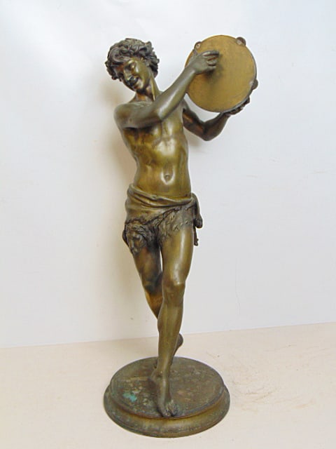 Bronze, "Dancers", signed G. Sanson, Roma, tambourine player, 19th Century, height is 28" (1 of 8)