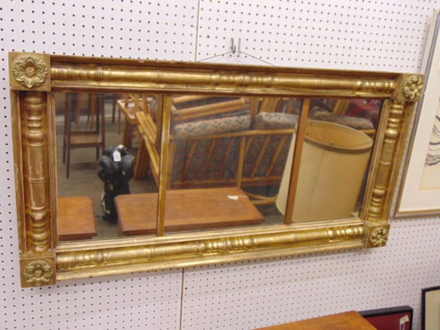 Original 19th century gilt framed triple panel over mantle mirror, 50.25" by 25.75" (1 of 5)