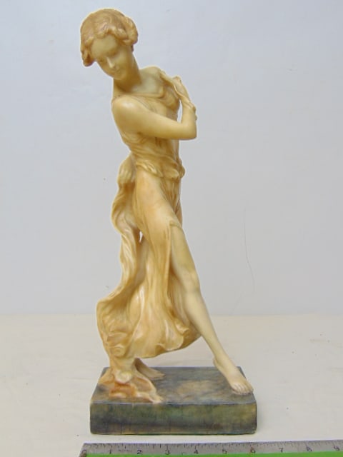 Art Deco carved alabaster figure of a lady, signed, illegibly, in restored (repair to legs) (1 of 7)
