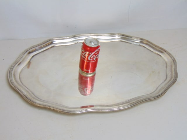 Large silver serving tray hallmarked, 84 troy, tray is 25.5" by 16 7/8" (1 of 4)
