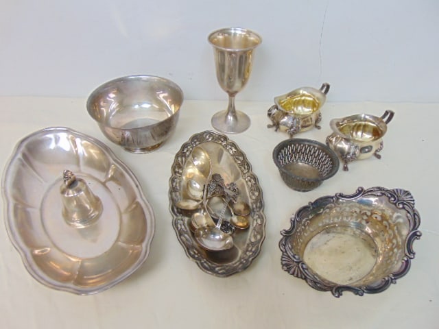 Sterling silver lot, hollowware, bowls, creamer, sugar, goblet, spoons, 50 troy (1 of 4)
