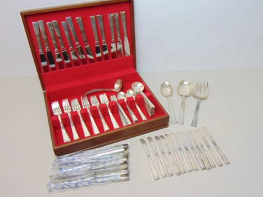 Set sterling silver flatware, 147 troy, includes 12 dinner forks, 12 lunch forks, 12 salad forks, 12 (1 of 6)