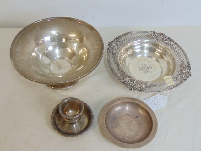 Lot sterling silver hollowware, reticulated bowl, footed bowl, , 4 pieces, 39 troy (1 of 4)