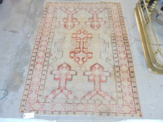 Persian scatter rug, light beige with red accents, carpet is 70" by 50.5" (1 of 4)