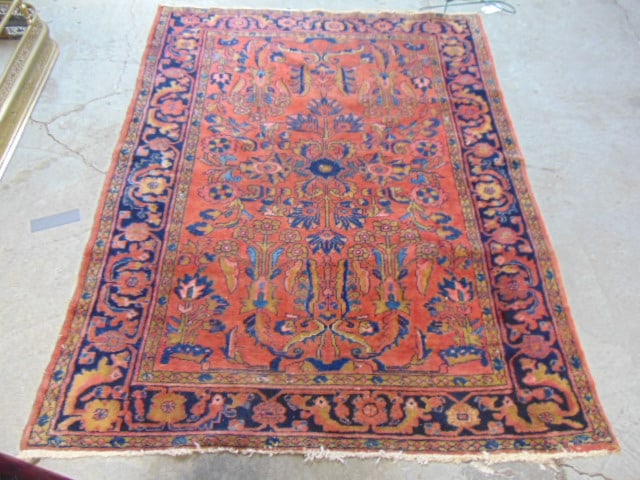 Persian estate carpet, (Sarouk ?), in red, blue, floral decorated detail, rug is 76" by 59.5" (1 of 4)