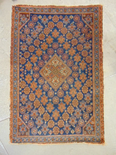 Persian scatter rug, reds & blue, carpet is 48" by 33" (1 of 4)