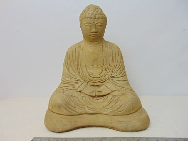 Carved stone seated Buddha figure, height is 17", 14" wide. (1 of 4)