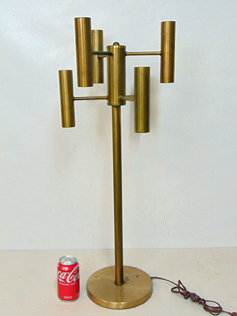Mid Century brass table lamp with 6 sockets in two tiers, lamp is 30.5" tall. (1 of 4)
