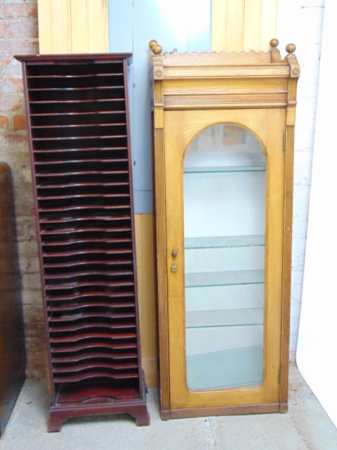 2 cabinets, sheet music cabinet & clock case converted to display cabinet with glass shelves, height (1 of 4)