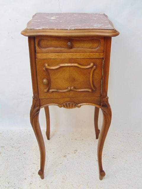 Marble top humidor stand, with drawer & marble lined compartments, marble a bit loose, stand is (1 of 5)