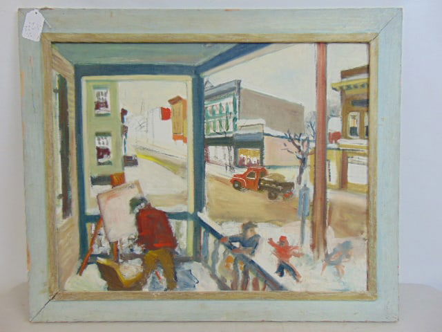 Painting, Main street Cold Spring, signed Michael Kelly, oil on canvas board, 24" by 30": Painting, Main street Cold Spring, signed Michael Kelly, oil on canvas board, 24" by 30"