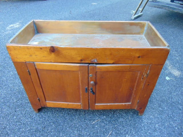 Country pine dry sink w/ copper lining, pine, double door, 43 3/4" x 19" height is 31" (1 of 6)