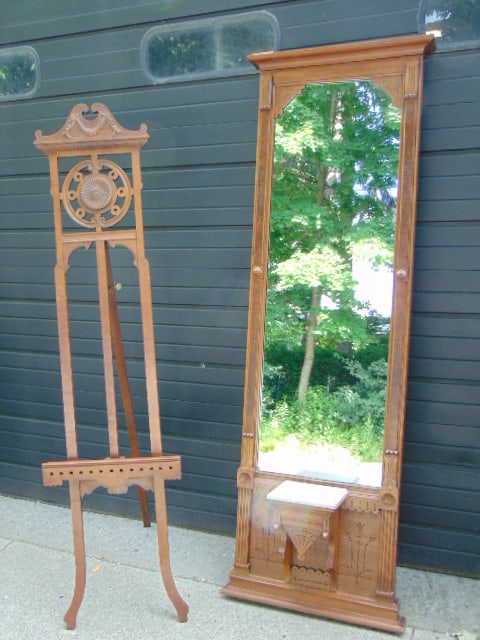 Victorian pier mirror & easel, pier mirror has small marble shelf, glued down, pier mirror is 83.5" (1 of 6)