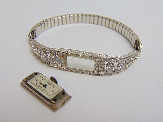 Jewelry. Platinum Art Deco Diamond lady's wristwatch. C. Bucherer Lucerne swiss. weight without (1 of 8)