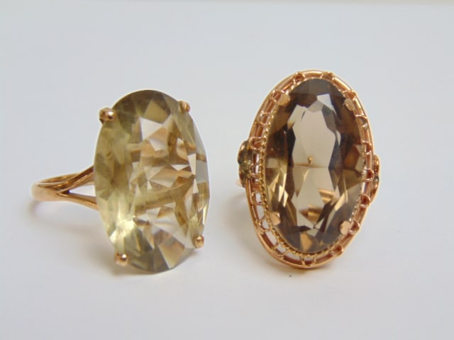 Jewelry. (2) Vintage Gold Rings. large oval faceted light Citrine hallmark 14k NG 2, 7.55 grams, (1 of 5)
